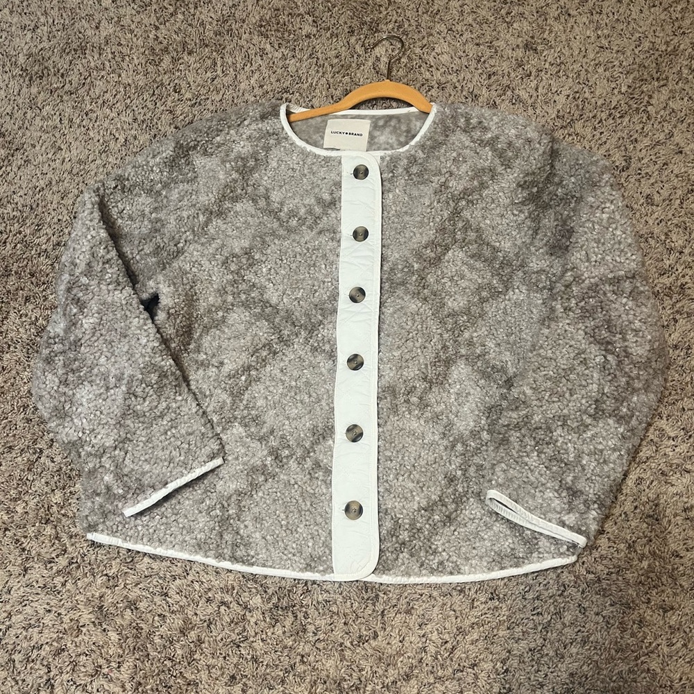 Lucky Brand Cream and Gray Textured Jacket